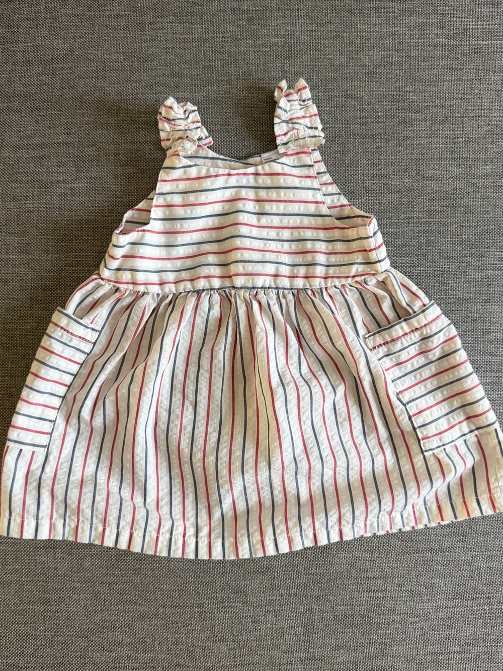 Girls' White Striped Sundress with Red and Navy Accents